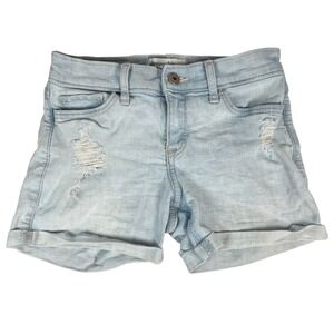 Abercrombie Kids Midi Short Girls 11/12 Light Wash Distressed Denim Rolled Cuff